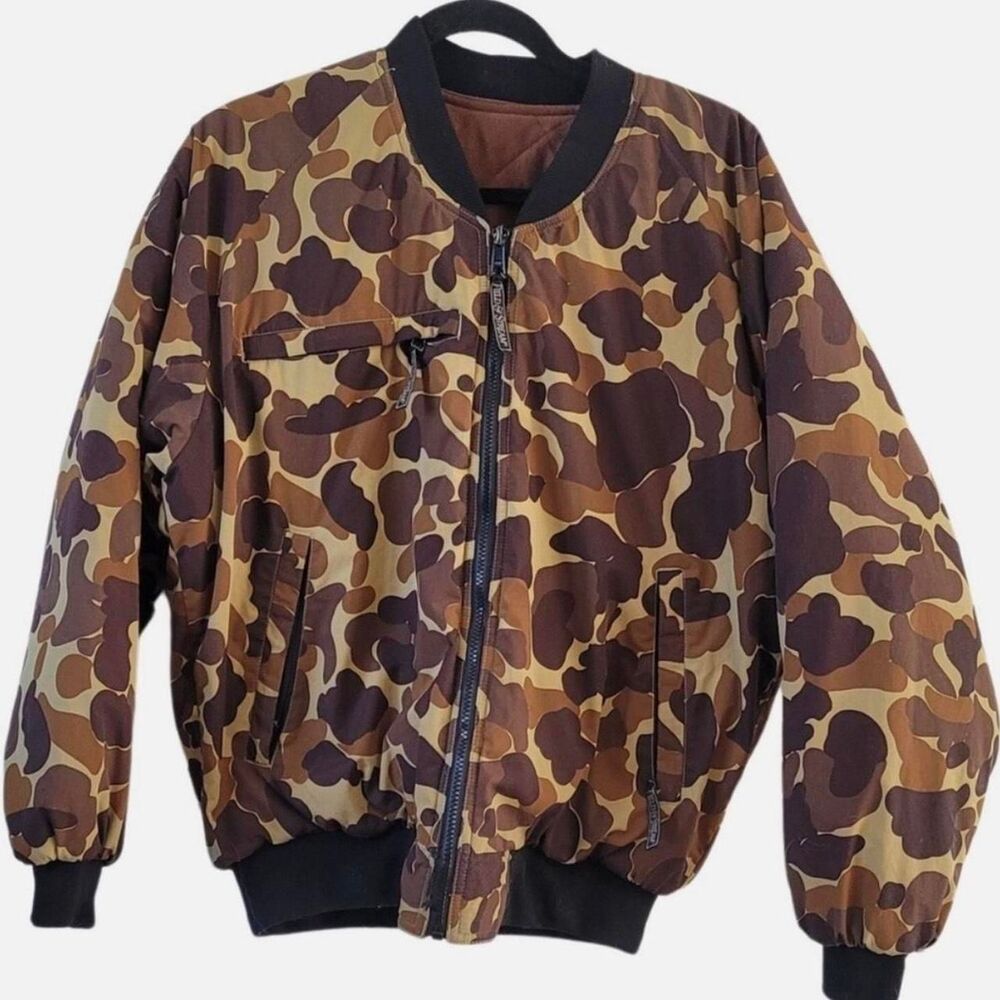 Vintage Field & Stream Reversible Camo & Quilted Brown Bomber Jacket XL